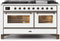 ILVE 60-Inch Majestic II Dual Fuel Range with 9 Sealed Burners and Griddle - 5.8 cu. ft. Oven - Bronze Trim in White (UM15FDNS3WHB)