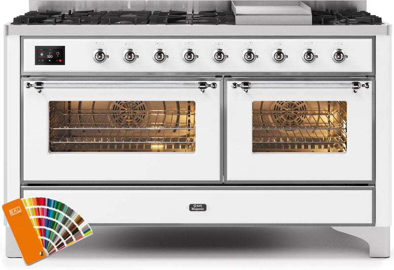 ILVE 60" Majestic II Dual Fuel Range with 9 Sealed Burners and Griddle - 5.8 cu. ft. Oven - Chrome Trim in Custom RAL Color (UM15FDNS3RALC) Ranges ILVE 