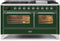 ILVE 60-Inch Majestic II Dual Fuel Range with 9 Sealed Burners and Griddle - 5.8 cu. ft. Oven - Chrome Trim in Emerald Green (UM15FDNS3EGC)