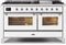ILVE 60-Inch Majestic II Dual Fuel Range with 9 Sealed Burners and Griddle - 5.8 cu. ft. Oven - Chrome Trim in White (UM15FDNS3WHC)