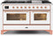 ILVE 60-Inch Majestic II Dual Fuel Range with 9 Sealed Burners and Griddle - 5.8 cu. ft. Oven - Copper Trim in White (UM15FDNS3WHP)