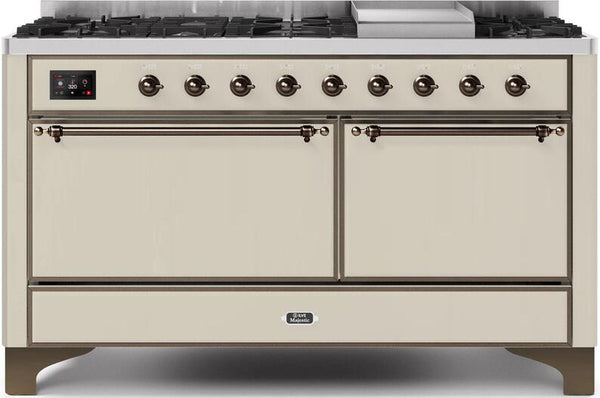 ILVE 60" Majestic II Dual Fuel Range with 9 Sealed Burners - Griddle - Dual Oven - Antique White (UM15FDQNS3AWB) Ranges ILVE 