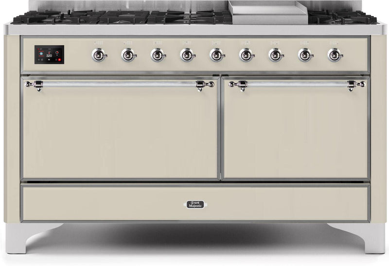 ILVE 60" Majestic II Dual Fuel Range with 9 Sealed Burners - Griddle - Dual Oven - Antique White (UM15FDQNS3AWC) Ranges ILVE 