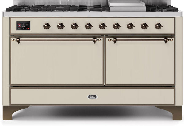 ILVE 60" Majestic II Dual Fuel Range with 9 Sealed Burners - Griddle - Dual Oven - Antique White (UM15FDQNS3AWP) Ranges ILVE 