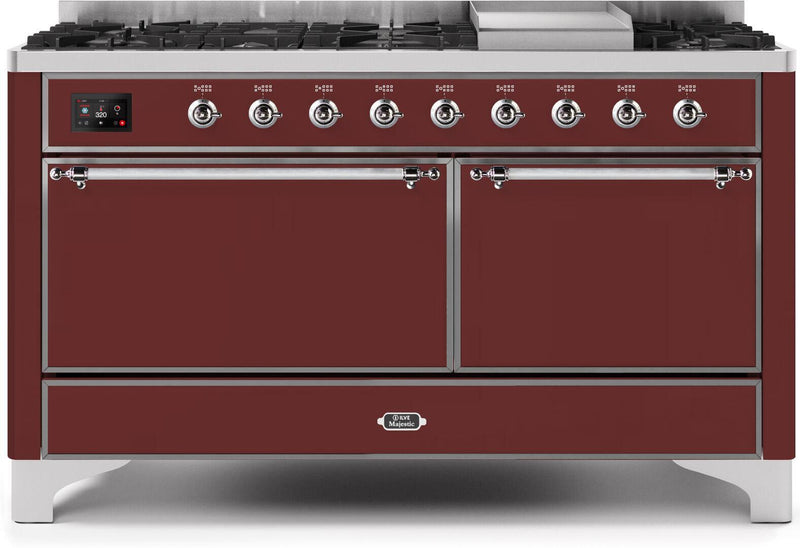 ILVE 60" Majestic II Dual Fuel Range with 9 Sealed Burners - Griddle - Dual Oven - Burgundy (UM15FDQNS3BUC) Ranges ILVE 