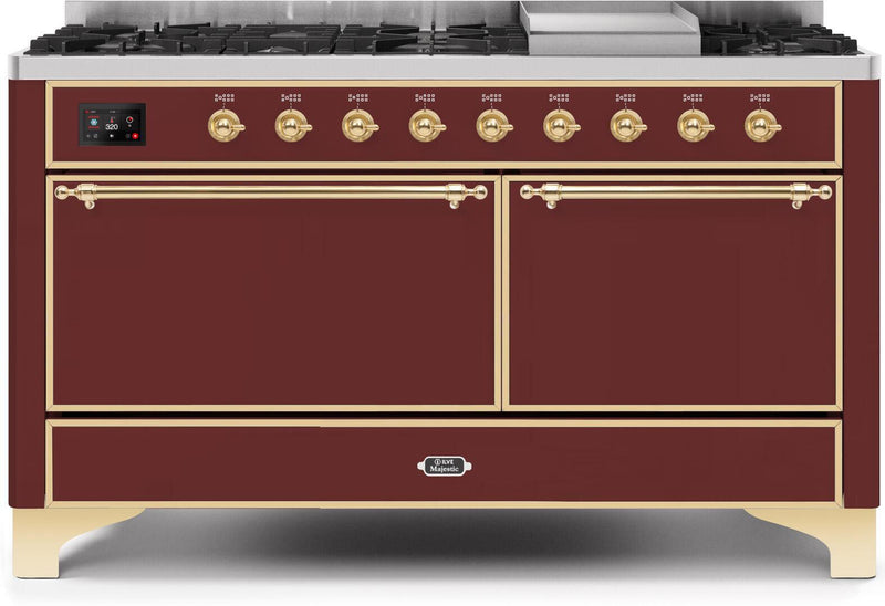 ILVE 60" Majestic II Dual Fuel Range with 9 Sealed Burners - Griddle - Dual Oven - Burgundy (UM15FDQNS3BUG) Ranges ILVE 