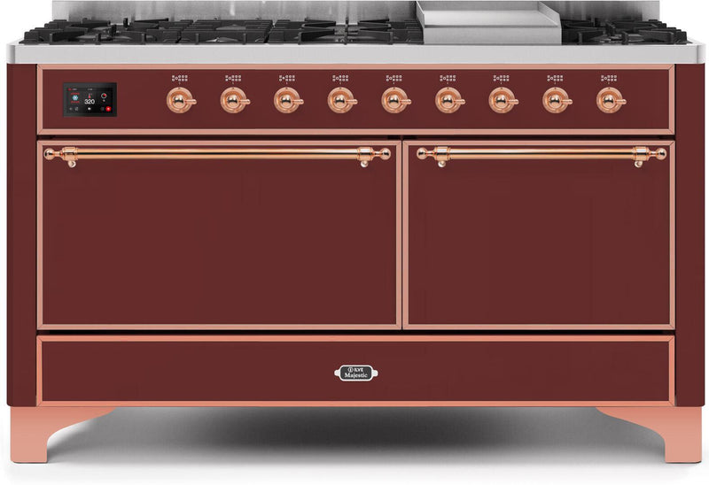 ILVE 60" Majestic II Dual Fuel Range with 9 Sealed Burners - Griddle - Dual Oven - Burgundy (UM15FDQNS3BUP) Ranges ILVE 