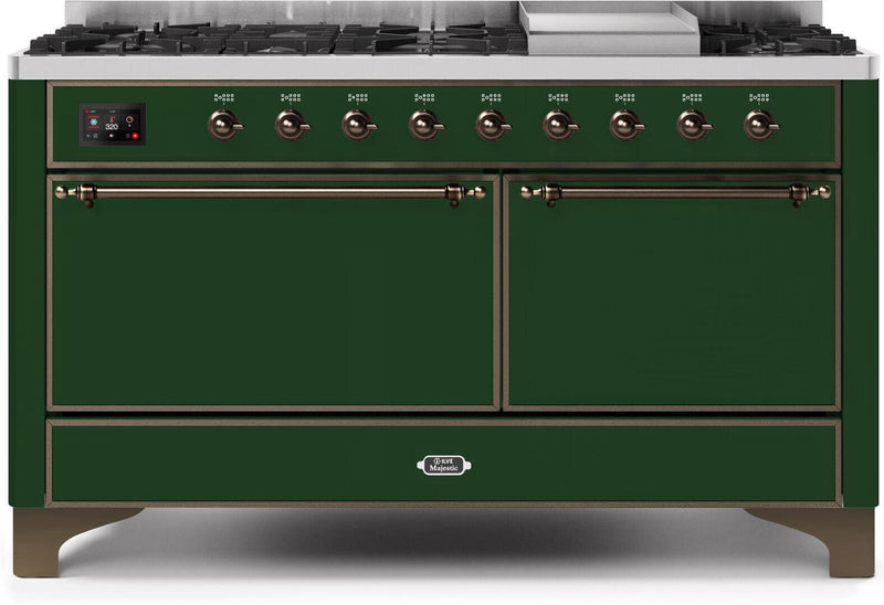 ILVE 60" Majestic II Dual Fuel Range with 9 Sealed Burners - Griddle - Dual Oven - Emerald Green (UM15FDQNS3EGB) Ranges ILVE 