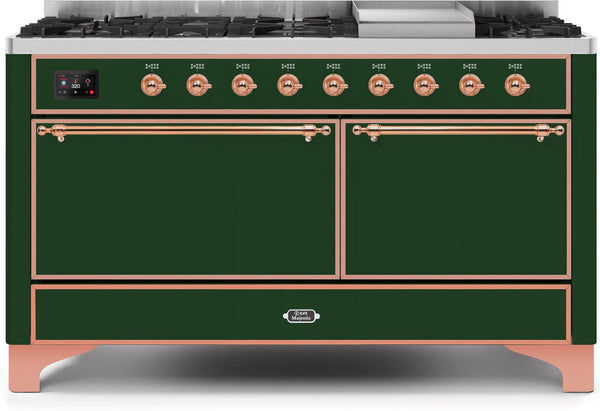 ILVE 60" Majestic II Dual Fuel Range with 9 Sealed Burners - Griddle - Dual Oven - Emerald Green (UM15FDQNS3EGP) Ranges ILVE 