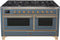 ILVE 60-Inch Majestic II Dual Fuel Range with 9 Sealed Burners - Griddle - Dual Oven - in Blue Grey with Brass Trim (UM15FDNS3BGG)