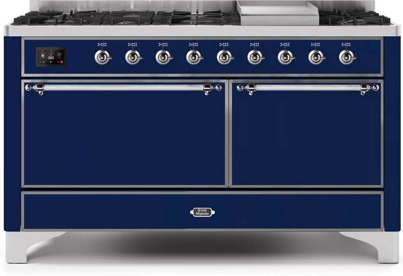 ILVE 60" Majestic II Dual Fuel Range with 9 Sealed Burners - Griddle - Dual Oven - Midnight Blue (UM15FDQNS3MBC) Ranges ILVE 