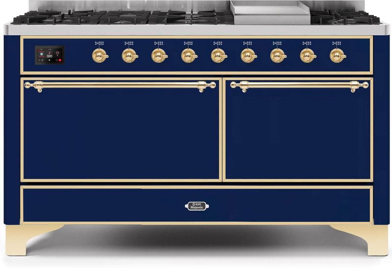 ILVE 60" Majestic II Dual Fuel Range with 9 Sealed Burners - Griddle - Dual Oven - Midnight Blue (UM15FDQNS3MBG) Ranges ILVE 