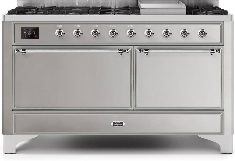 ILVE 60" Majestic II Dual Fuel Range with 9 Sealed Burners - Griddle - Dual Oven - Stainless Steel (UM15FDQNS3SSB) Ranges ILVE 
