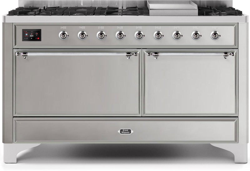 ILVE 60" Majestic II Dual Fuel Range with 9 Sealed Burners - Griddle - Dual Oven - Stainless Steel (UM15FDQNS3SSC) Ranges ILVE 