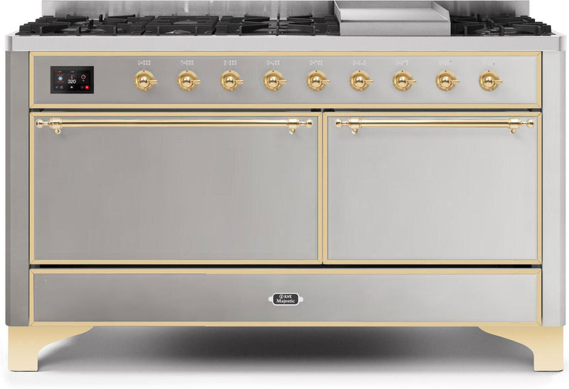 ILVE 60" Majestic II Dual Fuel Range with 9 Sealed Burners - Griddle - Dual Oven - Stainless Steel (UM15FDQNS3SSG) Ranges ILVE 