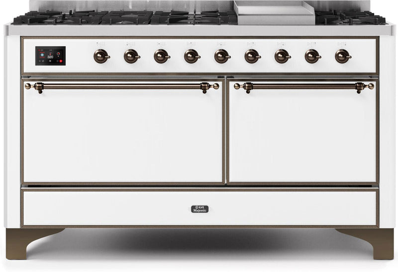 ILVE 60" Majestic II Dual Fuel Range with 9 Sealed Burners - Griddle - Dual Oven - White (UM15FDQNS3WHB) Ranges ILVE 