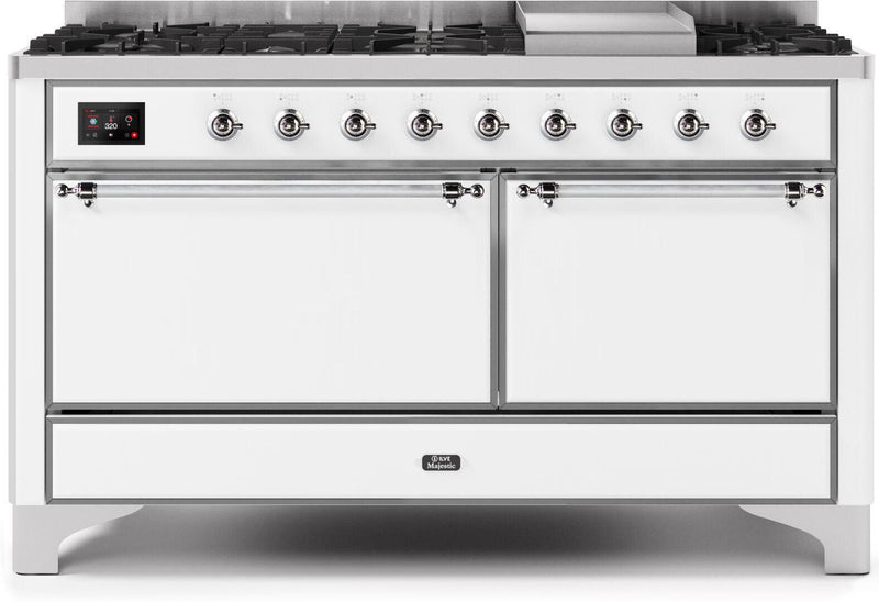 ILVE 60" Majestic II Dual Fuel Range with 9 Sealed Burners - Griddle - Dual Oven - White (UM15FDQNS3WHC) Ranges ILVE 
