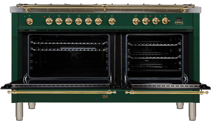 ILVE 60" Nostalgie - Dual Fuel Range with 8 Sealed Burners - 5.99 cu. ft. Oven - Griddle with Brass Trim in Emerald Green (UPN150FDMPVS) Ranges ILVE 