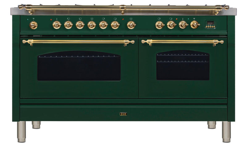 ILVE 60" Nostalgie - Dual Fuel Range with 8 Sealed Burners - 5.99 cu. ft. Oven - Griddle with Brass Trim in Emerald Green (UPN150FDMPVS) Ranges ILVE 