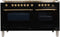 ILVE 60-Inch Nostalgie - Dual Fuel Range with 8 Sealed Burners - 5.99 cu. ft. Oven - Griddle with Brass Trim in Glossy Black (UPN150FDMPN)