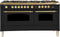 ILVE 60-Inch Nostalgie - Dual Fuel Range with 8 Sealed Burners - 5.99 cu. ft. Oven - Griddle with Brass Trim in Matte Graphite (UPN150FDMPM)