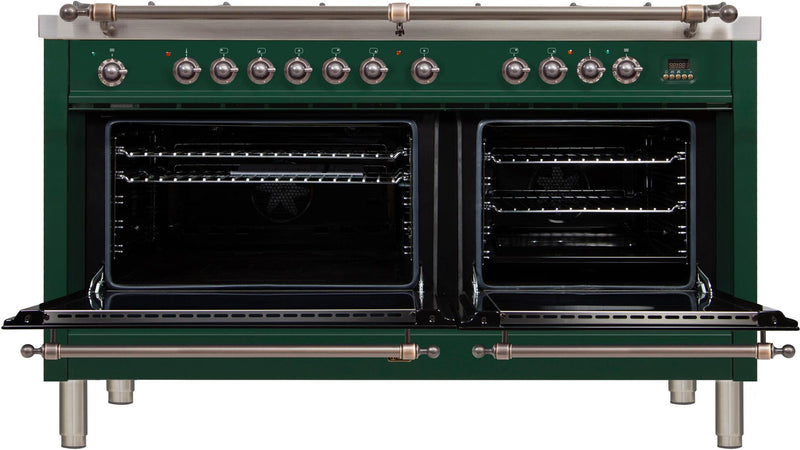 ILVE 60" Nostalgie - Dual Fuel Range with 8 Sealed Burners - 5.99 cu. ft. Oven - Griddle with Bronze Trim in Emerald Green (UPN150FDMPVSY) Ranges ILVE 