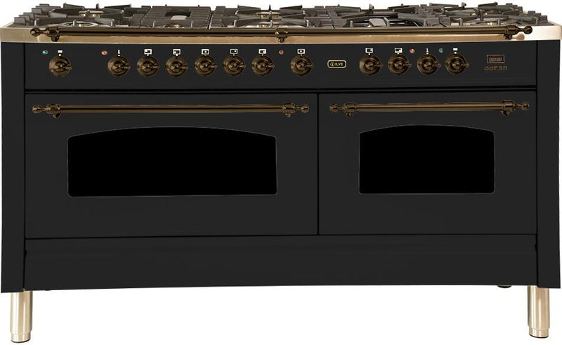 ILVE 60" Nostalgie - Dual Fuel Range with 8 Sealed Burners - 5.99 cu. ft. Oven - Griddle with Bronze Trim in Matte Graphite (UPN150FDMPMY) Ranges ILVE 