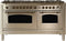 ILVE 60-Inch Nostalgie - Dual Fuel Range with 8 Sealed Burners - 5.99 cu. ft. Oven - Griddle with Bronze Trim in Stainless Steel (UPN150FDMPIY)