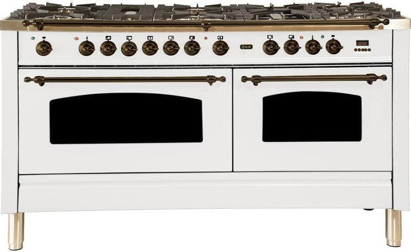 ILVE 60" Nostalgie - Dual Fuel Range with 8 Sealed Burners - 5.99 cu. ft. Oven - Griddle with Bronze Trim in White (UPN150FDMPBY) Ranges ILVE 