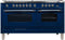 ILVE 60-Inch Nostalgie - Dual Fuel Range with 8 Sealed Burners - 5.99 cu. ft. Oven - Griddle with Chrome Trim in Blue (UPN150FDMPBLX)