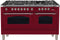 ILVE 60-Inch Nostalgie - Dual Fuel Range with 8 Sealed Burners - 5.99 cu. ft. Oven - Griddle with Chrome Trim in Burgundy (UPN150FDMPRBX)