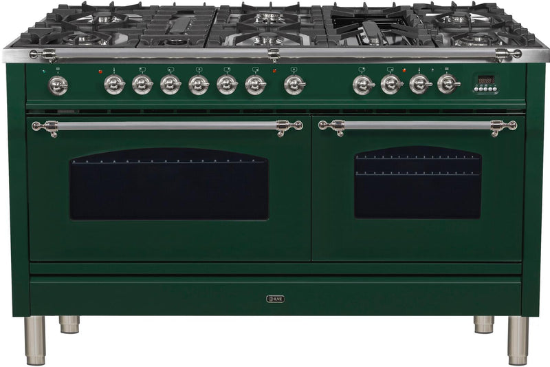 ILVE 60" Nostalgie - Dual Fuel Range with 8 Sealed Burners - 5.99 cu. ft. Oven - Griddle with Chrome Trim in Emerald Green (UPN150FDMPVSX) Ranges ILVE 