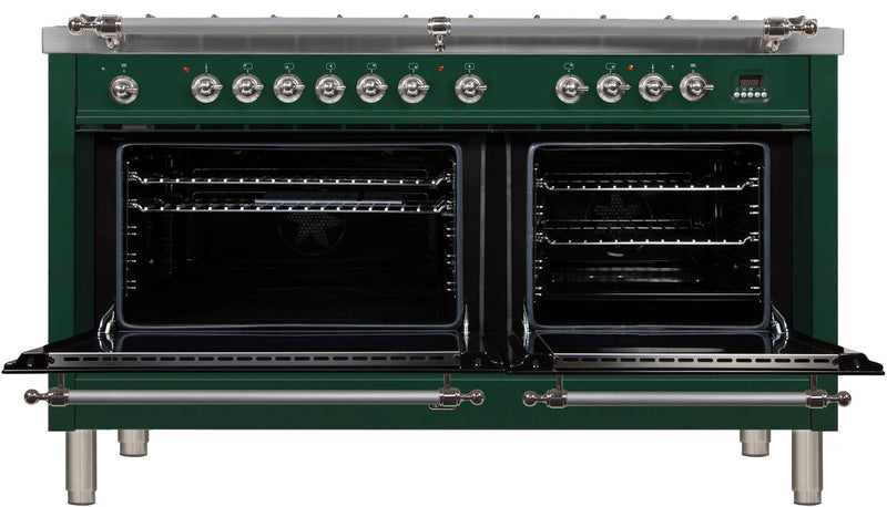 ILVE 60" Nostalgie - Dual Fuel Range with 8 Sealed Burners - 5.99 cu. ft. Oven - Griddle with Chrome Trim in Emerald Green (UPN150FDMPVSX) Ranges ILVE 