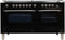 ILVE 60-Inch Nostalgie - Dual Fuel Range with 8 Sealed Burners - 5.99 cu. ft. Oven - Griddle with Chrome Trim in Glossy Black (UPN150FDMPNX)