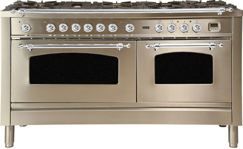 ILVE 60" Nostalgie - Dual Fuel Range with 8 Sealed Burners - 5.99 cu. ft. Oven - Griddle with Chrome Trim in Stainless Steel (UPN150FDMPIX) Ranges ILVE 