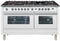 ILVE 60-Inch Professional Plus Series Freestanding Double Oven Dual Fuel Range with 8 Sealed Burners in White with Chrome Trim (UPW150FDMPB)