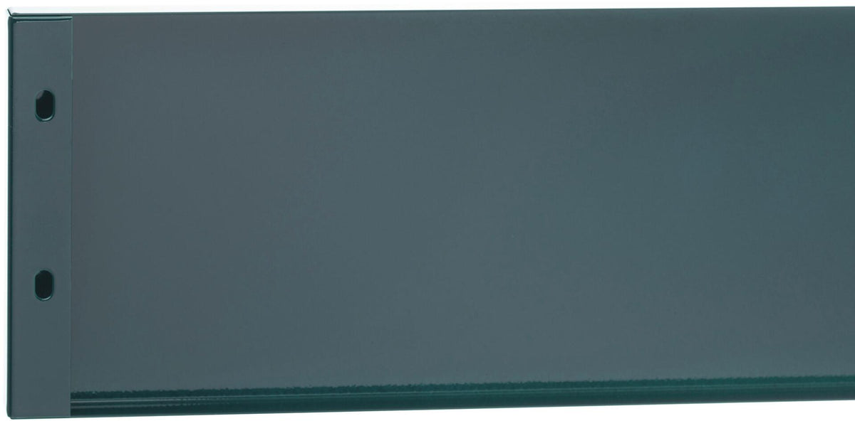 Blue-grey toe kick panel end with two mounting holes