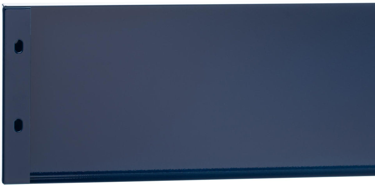 Blue range toe kick end panel with two mounting screw holes