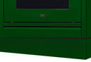 ILVE emerald green toe kick front with ILVE logo, installed on range base