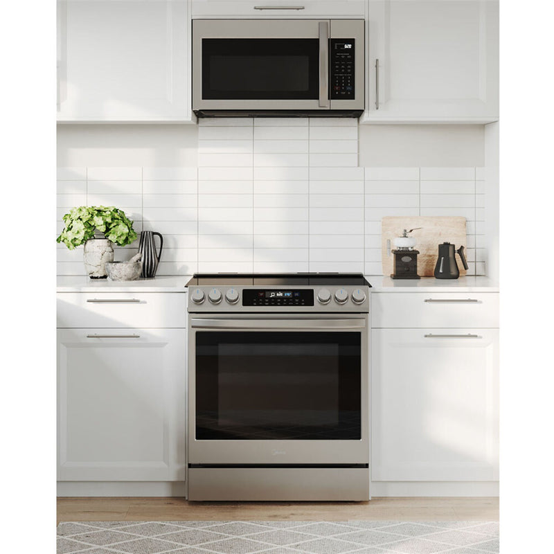 Midea 30-Inch Smart Slide-in Electric Range with 5 Elements Wi-Fi Enabled, 6.3 Cu. Ft., Pro Style with True Convection in Stainless Steel (MES30S4AST)