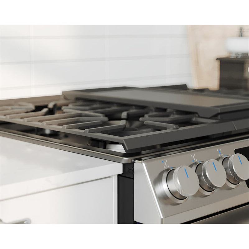 Midea 30-Inch Smart Slide-in Gas Range with 5 Sealed Burners Wi-Fi Enabled, 6.1 Cu. Ft., Pro Style with True Convection in Stainless Steel (MGS30S4AST)