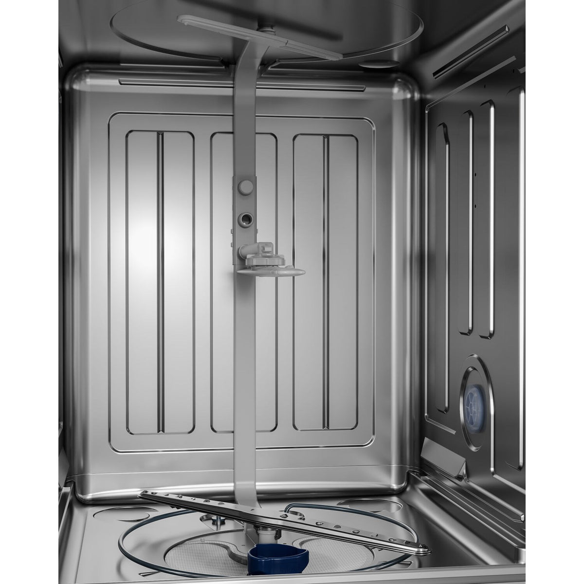 Built-in dishwasher stainless interior with heating area and blue capped component