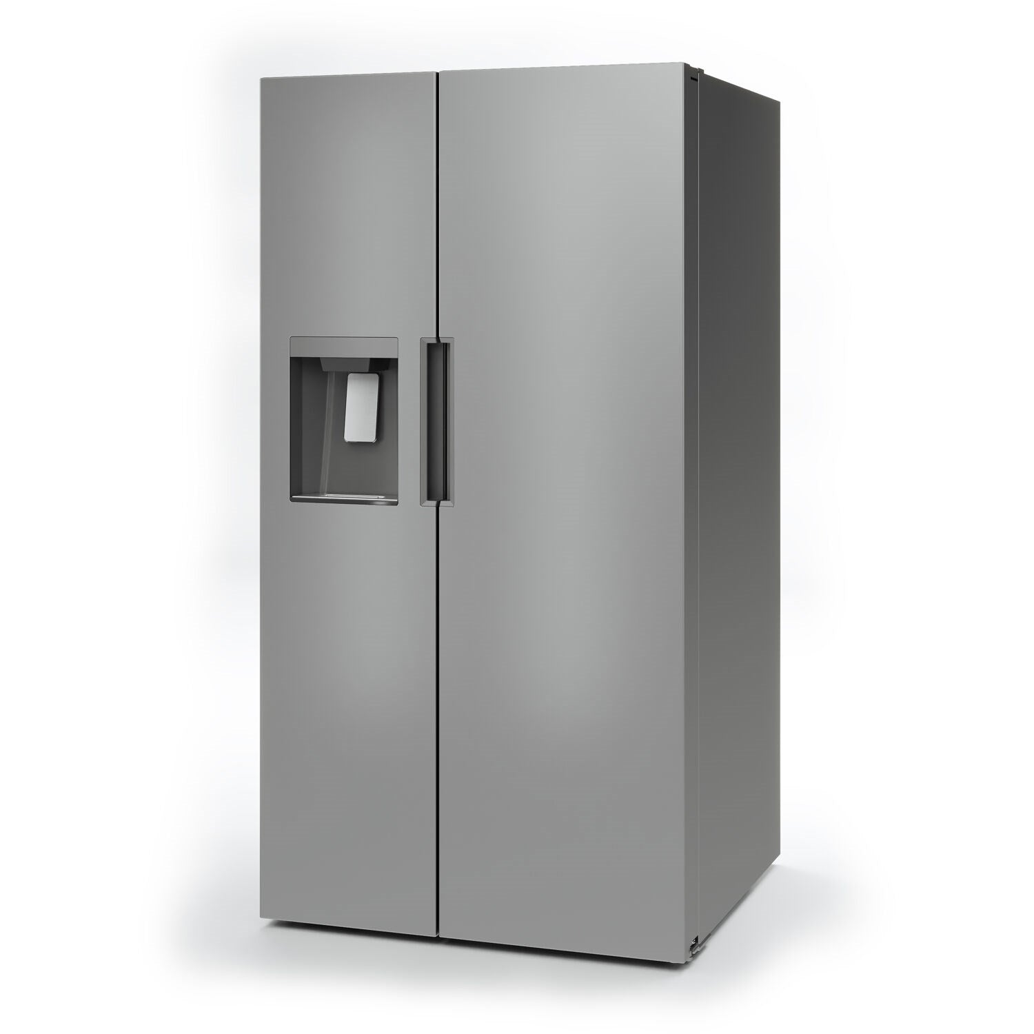 Stainless steel side-by-side refrigerator, double doors with recessed water dispenser