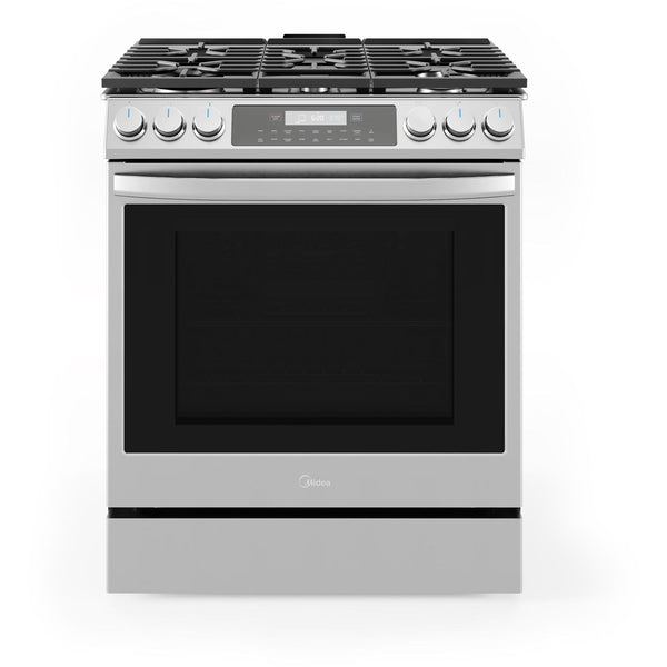 Midea 30-Inch Smart Slide-in Gas Range with 5 Sealed Burners Wi-Fi Enabled, 6.1 Cu. Ft., Standard Convection in Stainless Steel (MGS30S2AST)
