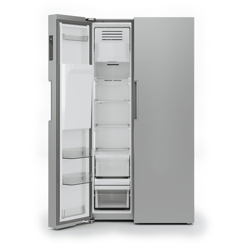 Midea 36-Inch Freestanding Side by Side Refrigerator with 26.3 cu. Ft with 5 Glass Shelves with Water Dispenser in Stainless Steel (MRS26D5AST)