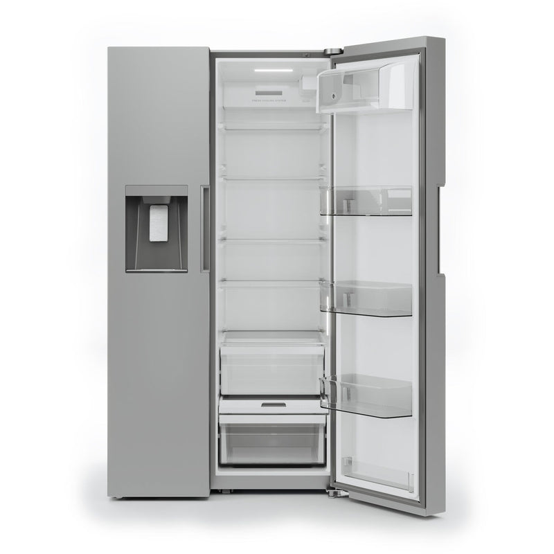 Midea 36-Inch Freestanding Side by Side Refrigerator with 26.3 cu. Ft with 5 Glass Shelves with Water Dispenser in Stainless Steel (MRS26D5AST)