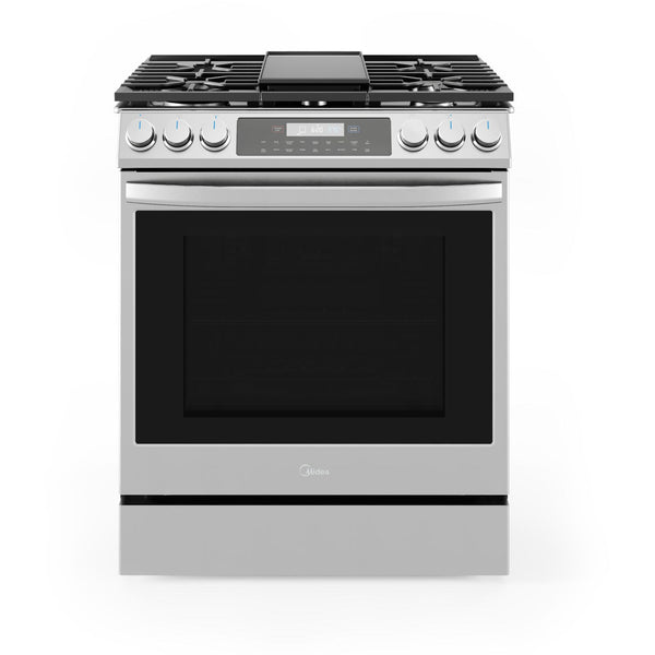 Midea 30-Inch Smart Slide-in Gas Range with 5 Sealed Burners Wi-Fi Enabled, 6.1 Cu. Ft., Pro Style with True Convection in Stainless Steel (MGS30S4AST)