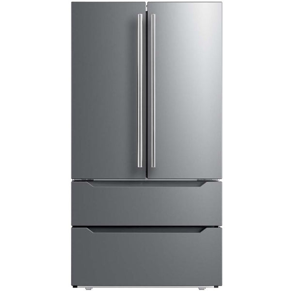 Midea 36-Inch Freestanding 4 Door French Door Refrigerator with 22.5 Cu. Ft. Total Capacity with 4 Glass Shelves in Stainless Steel (MRQ23B4AST)