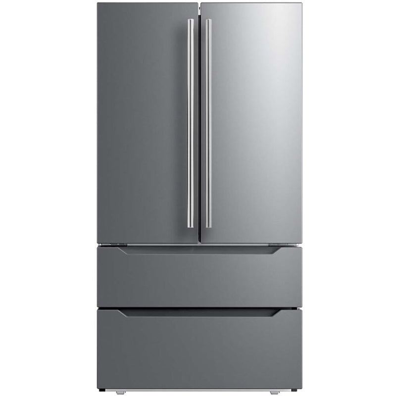 Midea 36-Inch Freestanding 4 Door French Door Refrigerator with 22.5 Cu. Ft. Total Capacity with 4 Glass Shelves in Stainless Steel (MRQ23B4AST)