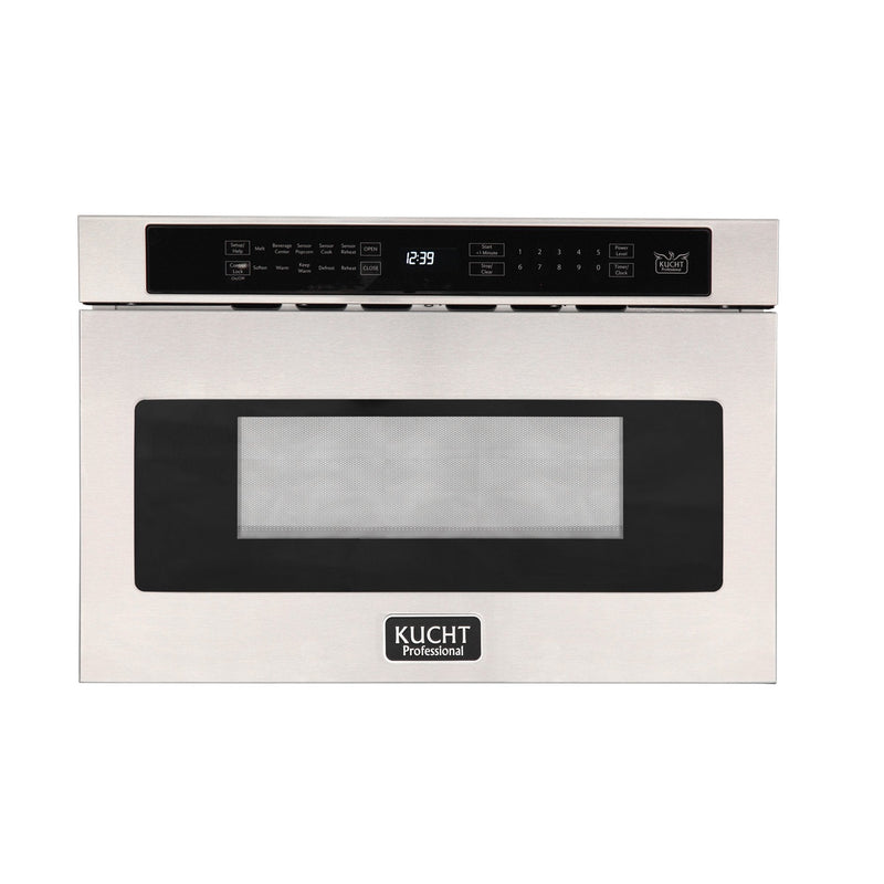 Kucht 5-Piece Appliance Package - 48" Gas Range, 36" Panel Ready Refrigerator, Wall Mount Hood, Panel Ready Dishwasher, & Microwave Drawer